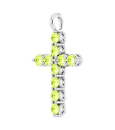 R42363 Pendant Platinum Set Natural Peridot Round 2 Mm 18.4 X 10.8 Mm Polished Natural Peridot Cross Pendant