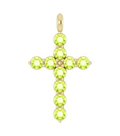 R42363 Pendant 14K Yellow Set Natural Peridot Round 2 Mm 18.4 X 10.8 Mm Polished Natural Peridot Cross Pendant