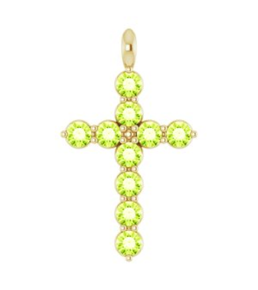 R42363 Pendant 14K Yellow Set Natural Peridot Round 2 Mm 18.4 X 10.8 Mm Polished Natural Peridot Cross Pendant