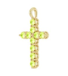 R42363 Pendant 14K Yellow Set Natural Peridot Round 2 Mm 18.4 X 10.8 Mm Polished Natural Peridot Cross Pendant