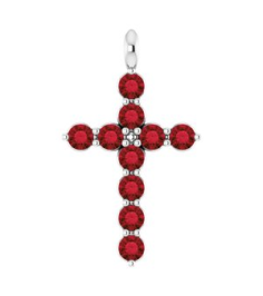 R42363 Pendant Platinum Set Natural Mozambique Garnet Round 2 Mm 18.4 X 10.8 Mm Polished Natural Mozambique Garnet Cross Pendant