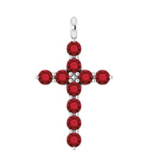 R42363 Pendant Platinum Set Natural Mozambique Garnet Round 2 Mm 18.4 X 10.8 Mm Polished Natural Mozambique Garnet Cross Pendant