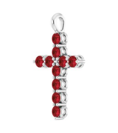 R42363 Pendant Platinum Set Natural Mozambique Garnet Round 2 Mm 18.4 X 10.8 Mm Polished Natural Mozambique Garnet Cross Pendant