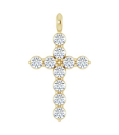 R42363 Pendant 14K Yellow Set Natural White Sapphire Round 2 Mm 18.4 X 10.8 Mm Polished Natural White Sapphire Cross Pendant
