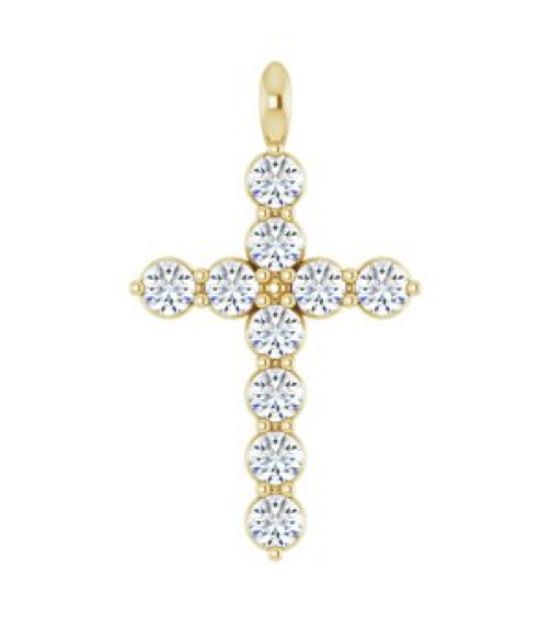 R42363 Pendant 14K Yellow Set Natural White Sapphire Round 2 Mm 18.4 X 10.8 Mm Polished Natural White Sapphire Cross Pendant