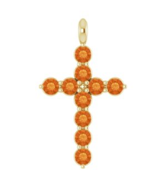 R42363 Pendant 14K Yellow Set Natural Citrine Round 2 Mm 18.4 X 10.8 Mm Polished Natural Citrine Cross Pendant