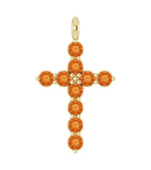 R42363 Pendant 14K Yellow Set Natural Citrine Round 2 Mm 18.4 X 10.8 Mm Polished Natural Citrine Cross Pendant
