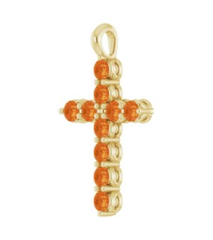 R42363 Pendant 14K Yellow Set Natural Citrine Round 2 Mm 18.4 X 10.8 Mm Polished Natural Citrine Cross Pendant