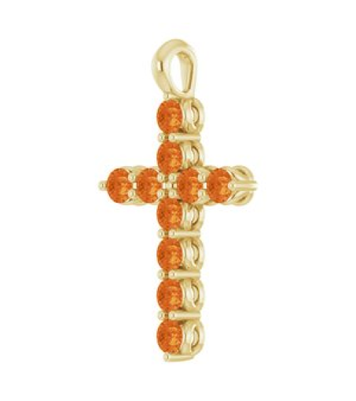 R42363 Pendant 14K Yellow Set Natural Citrine Round 2 Mm 18.4 X 10.8 Mm Polished Natural Citrine Cross Pendant