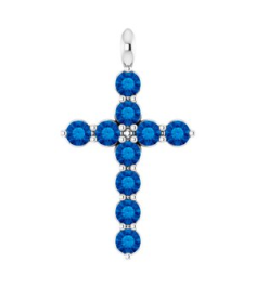 R42363 Pendant Platinum Set Natural Blue Sapphire Round 2 Mm 18.4 X 10.8 Mm Polished Natural Blue Sapphire Cross Pendant