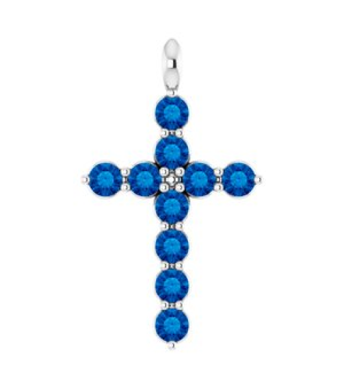 R42363 Pendant Platinum Set Natural Blue Sapphire Round 2 Mm 18.4 X 10.8 Mm Polished Natural Blue Sapphire Cross Pendant