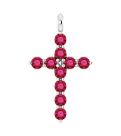 R42363 Pendant Platinum Set Natural Ruby Round 2 Mm 18.4 X 10.8 Mm Polished Natural Ruby Cross Pendant