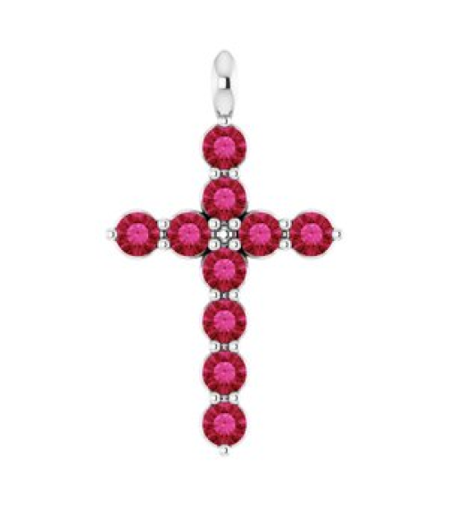 R42363 Pendant Platinum Set Natural Ruby Round 2 Mm 18.4 X 10.8 Mm Polished Natural Ruby Cross Pendant