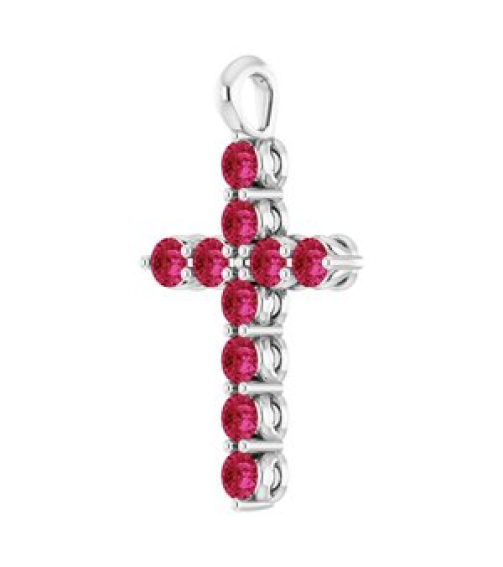 R42363 Pendant Platinum Set Natural Ruby Round 2 Mm 18.4 X 10.8 Mm Polished Natural Ruby Cross Pendant