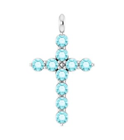 R42363 Pendant Platinum Set Natural Blue Zircon Round 2 Mm 18.4 X 10.8 Mm Polished Natural Blue Zircon Cross Pendant