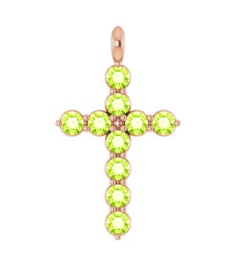 R42363 Pendant 14K Rose Set Natural Peridot Round 2 Mm 18.4 X 10.8 Mm Polished Natural Peridot Cross Pendant