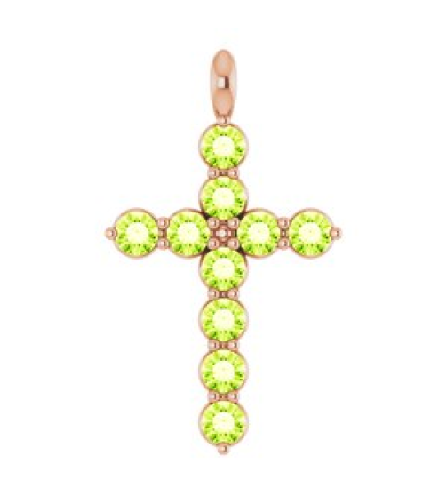 R42363 Pendant 14K Rose Set Natural Peridot Round 2 Mm 18.4 X 10.8 Mm Polished Natural Peridot Cross Pendant