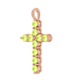 R42363 Pendant 14K Rose Set Natural Peridot Round 2 Mm 18.4 X 10.8 Mm Polished Natural Peridot Cross Pendant