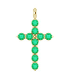 R42363 Pendant 14K Yellow Set Natural Emerald Round 2 Mm 18.4 X 10.8 Mm Polished Natural Emerald Cross Pendant