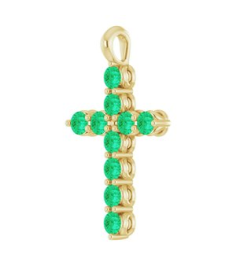 R42363 Pendant 14K Yellow Set Natural Emerald Round 2 Mm 18.4 X 10.8 Mm Polished Natural Emerald Cross Pendant