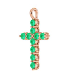 R42363 Pendant 14K Rose Set Lab-Grown Emerald Round 2 Mm 18.4 X 10.8 Mm Polished Lab-Grown Emerald Cross Pendant