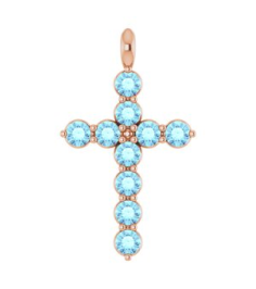R42363 Pendant 14K Rose Set Natural Aquamarine Round 2 Mm 18.4 X 10.8 Mm Polished Natural Aquamarine Cross Pendant