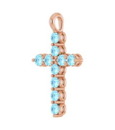 R42363 Pendant 14K Rose Set Natural Aquamarine Round 2 Mm 18.4 X 10.8 Mm Polished Natural Aquamarine Cross Pendant
