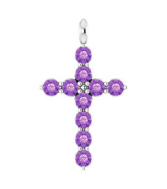 R42363 Pendant Platinum Set Natural Amethyst Round 2 Mm 18.4 X 10.8 Mm Polished Natural Amethyst Cross Pendant