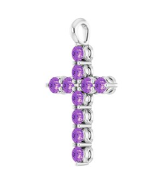 R42363 Pendant Platinum Set Natural Amethyst Round 2 Mm 18.4 X 10.8 Mm Polished Natural Amethyst Cross Pendant