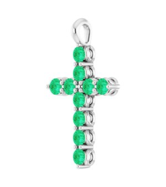 R42363 Pendant Platinum Set Lab-Grown Emerald Round 2 Mm 18.4 X 10.8 Mm Polished Lab-Grown Emerald Cross Pendant