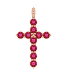 R42363 Pendant 14K Rose Set Natural Ruby Round 2 Mm 18.4 X 10.8 Mm Polished Natural Ruby Cross Pendant