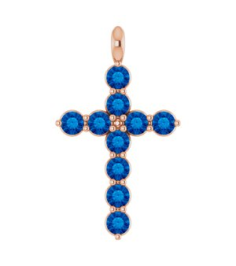 R42363 Pendant 14K Rose Set Natural Blue Sapphire Round 2 Mm 18.4 X 10.8 Mm Polished Natural Blue Sapphire Cross Pendant