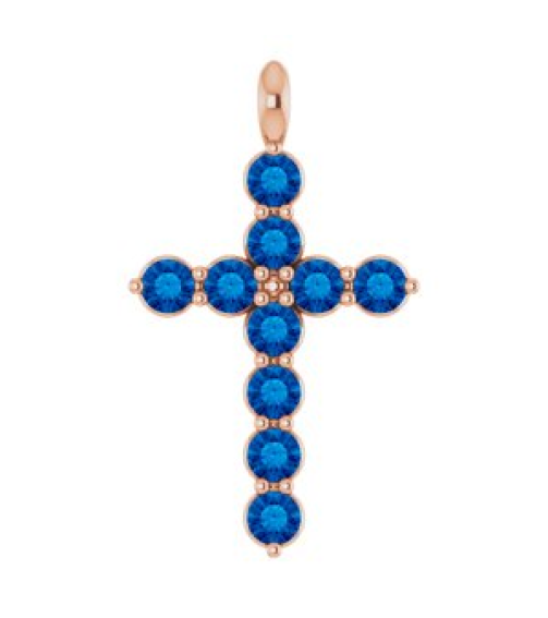 R42363 Pendant 14K Rose Set Natural Blue Sapphire Round 2 Mm 18.4 X 10.8 Mm Polished Natural Blue Sapphire Cross Pendant