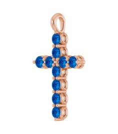 R42363 Pendant 14K Rose Set Natural Blue Sapphire Round 2 Mm 18.4 X 10.8 Mm Polished Natural Blue Sapphire Cross Pendant