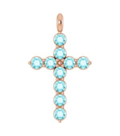 R42363 Pendant 14K Rose Set Natural Blue Zircon Round 2 Mm 18.4 X 10.8 Mm Polished Natural Blue Zircon Cross Pendant