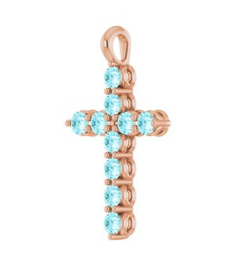 R42363 Pendant 14K Rose Set Natural Blue Zircon Round 2 Mm 18.4 X 10.8 Mm Polished Natural Blue Zircon Cross Pendant