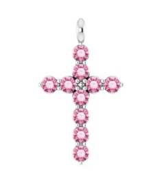 R42363 Pendant Platinum Set Natural Pink Tourmaline Round 2 Mm 18.4 X 10.8 Mm Polished Natural Pink Tourmaline Cross Pendant