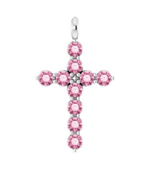 R42363 Pendant Platinum Set Natural Pink Tourmaline Round 2 Mm 18.4 X 10.8 Mm Polished Natural Pink Tourmaline Cross Pendant