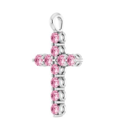 R42363 Pendant Platinum Set Natural Pink Tourmaline Round 2 Mm 18.4 X 10.8 Mm Polished Natural Pink Tourmaline Cross Pendant