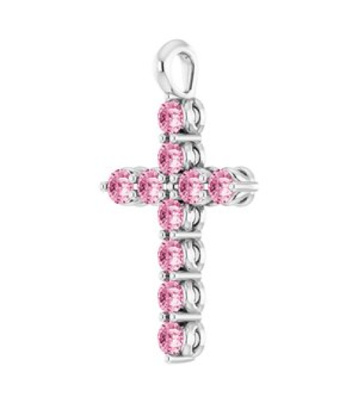 R42363 Pendant Platinum Set Natural Pink Tourmaline Round 2 Mm 18.4 X 10.8 Mm Polished Natural Pink Tourmaline Cross Pendant
