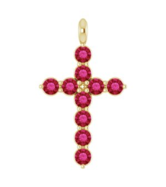 R42363 Pendant 14K Yellow Set Natural Ruby Round 2 Mm 18.4 X 10.8 Mm Polished Natural Ruby Cross Pendant