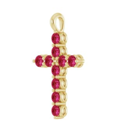 R42363 Pendant 14K Yellow Set Natural Ruby Round 2 Mm 18.4 X 10.8 Mm Polished Natural Ruby Cross Pendant