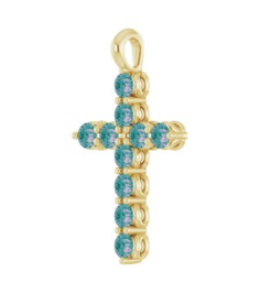 R42363 Pendant 14K Yellow Set Natural Alexandrite Round 2 Mm 18.4 X 10.8 Mm Polished Natural Alexandrite Cross Pendant