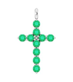 R42363 Pendant Platinum Set Natural Emerald Round 2 Mm 18.4 X 10.8 Mm Polished Natural Emerald Cross Pendant