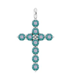 R42363 Pendant Platinum Set Lab-Grown Alexandrite Round 2 Mm 18.4 X 10.8 Mm Polished Lab-Grown Alexandrite Cross Pendant