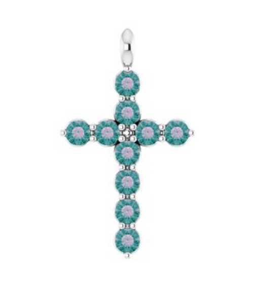 R42363 Pendant Platinum Set Lab-Grown Alexandrite Round 2 Mm 18.4 X 10.8 Mm Polished Lab-Grown Alexandrite Cross Pendant