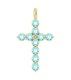 R42363 Pendant 14K Yellow Set Natural Blue Zircon Round 2 Mm 18.4 X 10.8 Mm Polished Natural Blue Zircon Cross Pendant