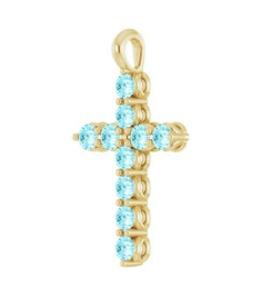 R42363 Pendant 14K Yellow Set Natural Blue Zircon Round 2 Mm 18.4 X 10.8 Mm Polished Natural Blue Zircon Cross Pendant