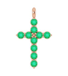 R42363 Pendant 14K Rose Set Natural Emerald Round 2 Mm 18.4 X 10.8 Mm Polished Natural Emerald Cross Pendant
