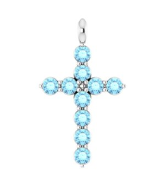 R42363 Pendant Platinum Set Natural Aquamarine Round 2 Mm 18.4 X 10.8 Mm Polished Natural Aquamarine Cross Pendant